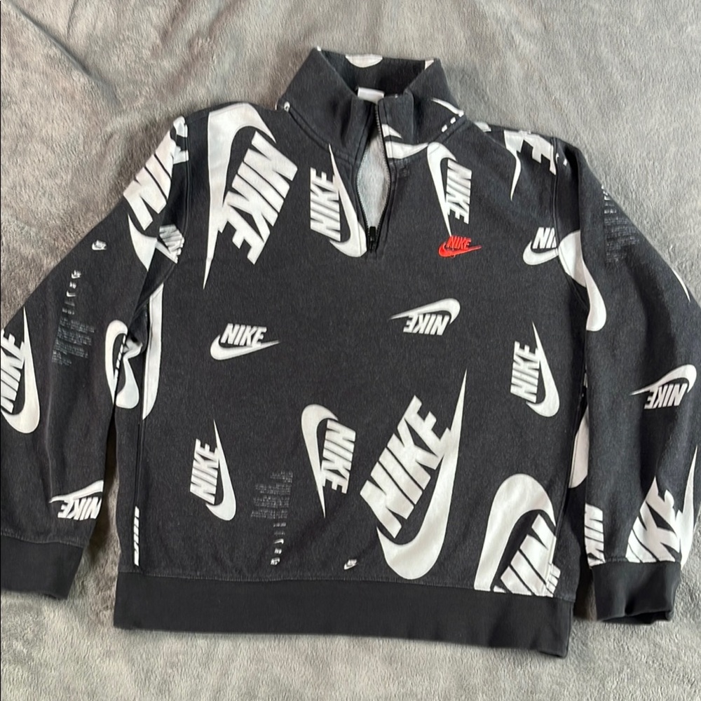 Nike Black and White Zip Up Sweater with Bold Logo Design
